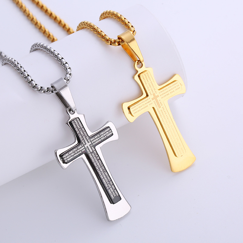 1 Piece Hip-hop Cross Stainless Steel Plating 18k Gold Plated Men's Pendant Necklace display picture 5