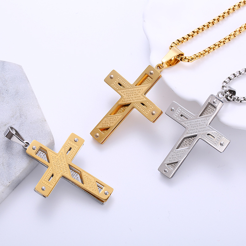1 Piece Hip-hop Cross Stainless Steel Plating 18k Gold Plated Men's Pendant Necklace display picture 7