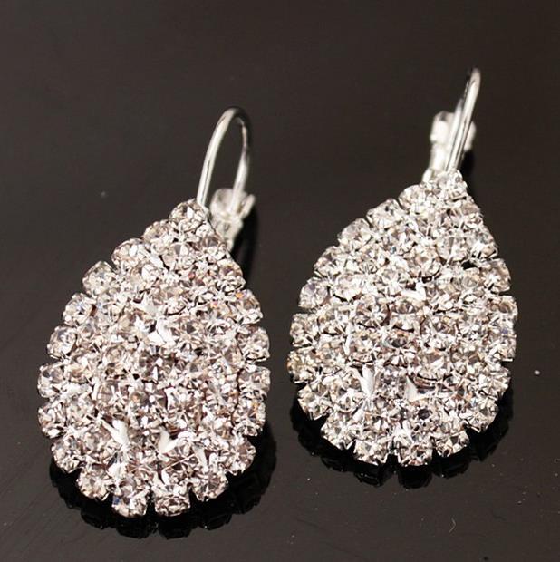 1 Pair Fashion Water Droplets Rhinestone Plating Inlay Rhinestones Silver Plated Women's Drop Earrings display picture 2