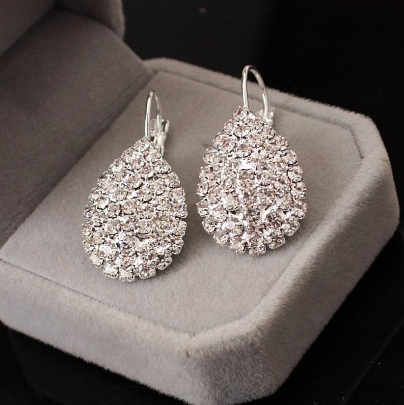 1 Pair Fashion Water Droplets Rhinestone Plating Inlay Rhinestones Silver Plated Women's Drop Earrings display picture 4