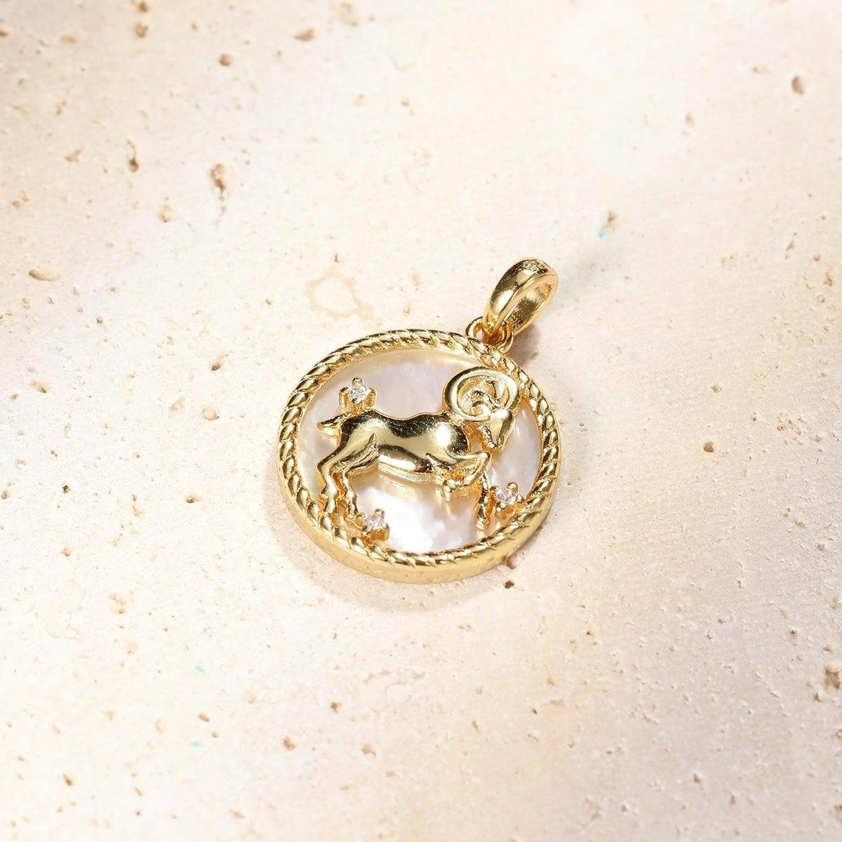 201 Stainless Steel 304 Stainless Steel Glass Gold Plated Casual Retro Plating Inlay Constellation Shell Zircon Pendant Necklace display picture 6