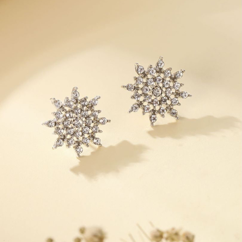 1 Pair Fashion Snowflake Alloy Inlay Rhinestones Women's Ear Studs display picture 2