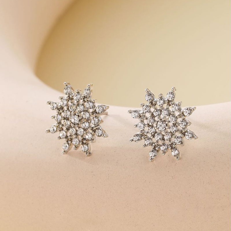 1 Pair Fashion Snowflake Alloy Inlay Rhinestones Women's Ear Studs display picture 3