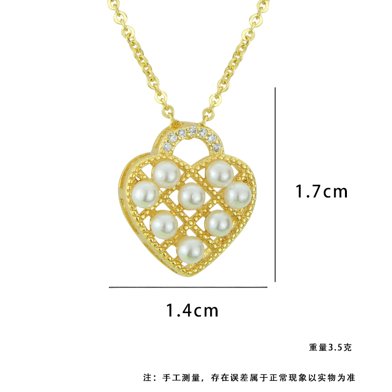 Fashion Heart Shape Copper Plating Pearl Zircon 18k Gold Plated Pendant Necklace display picture 5