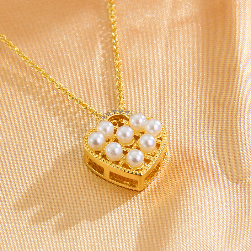 Mode Herzform Kupfer Überzug Perle Zirkon 18 Karat Vergoldet Halskette Mit Anhänger display picture 4