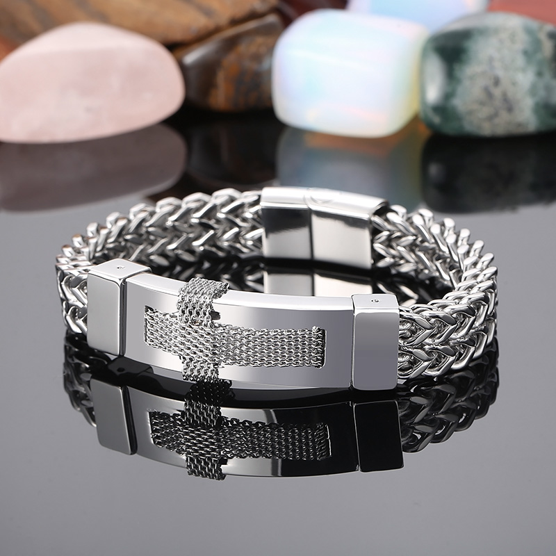 1 Piece Hip-hop Cross Titanium Steel Plating Men's Bracelets display picture 2