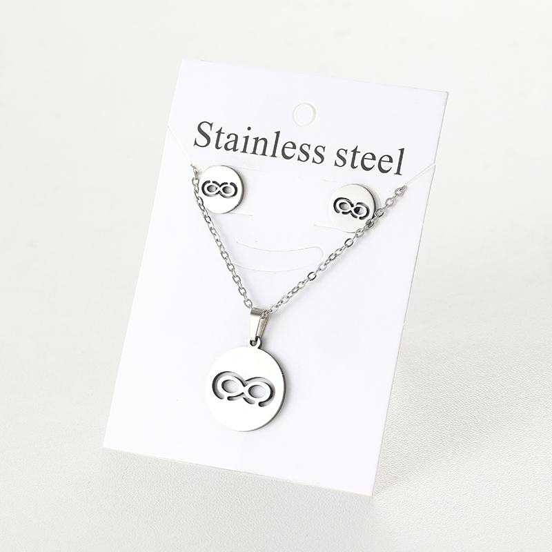 Simple Style Infinity Titanium Steel Hollow Out Earrings Necklace 1 Set display picture 11