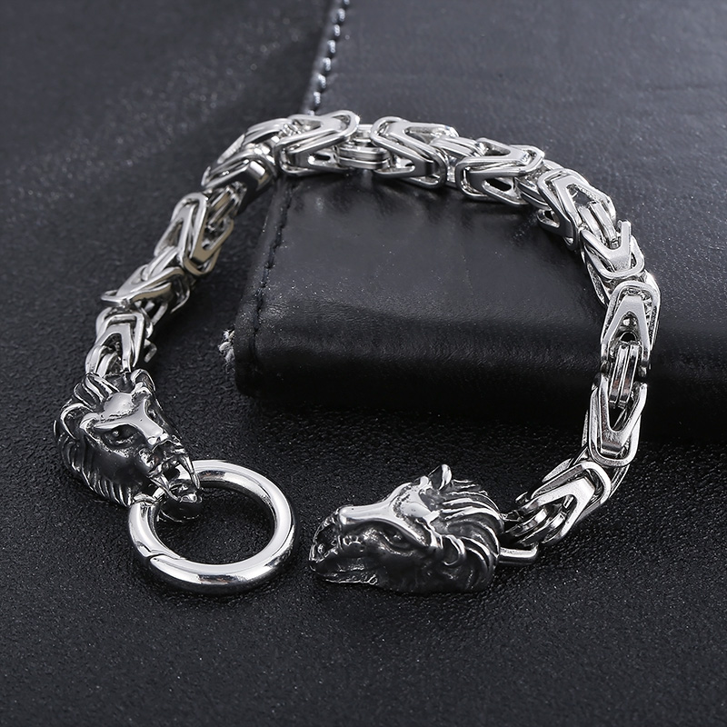 1 Pieza Hip Hop León Acero Titanio Enchapado Hombres Pulsera display picture 10