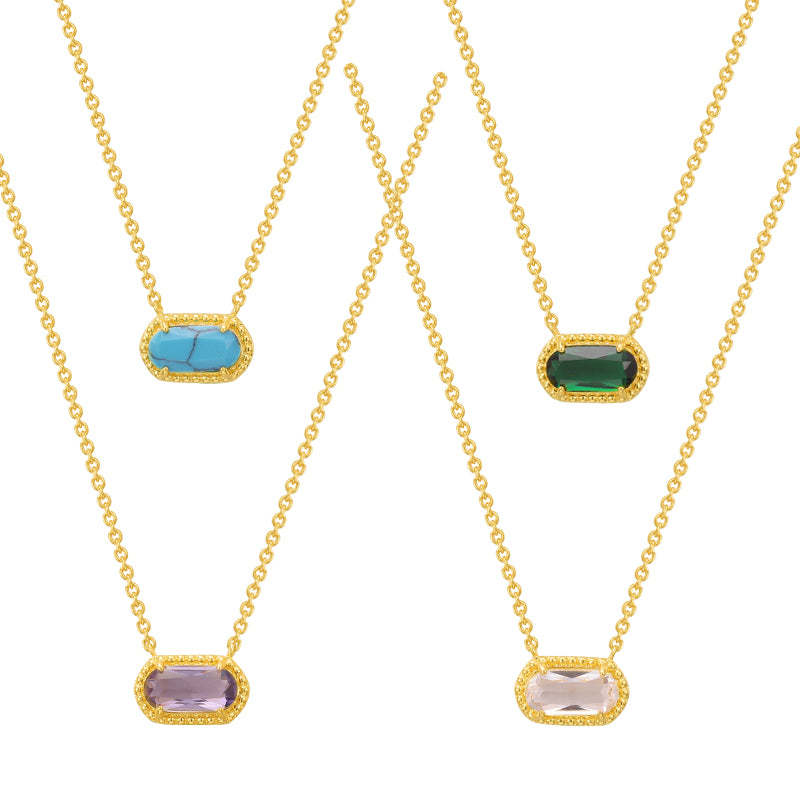 Glass Copper Retro Plating Inlay Oval Natural Stone Opal Zircon Pendant Necklace display picture 3
