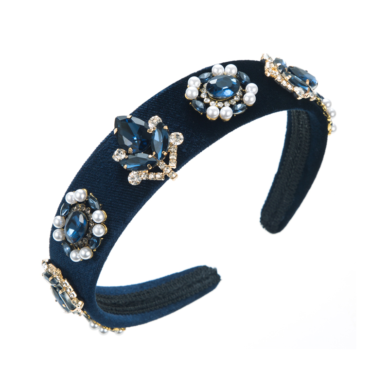 Glam Flower Flannel Inlay Artificial Gemstones Rhinestones Pearl Hair Band 1 Piece display picture 7