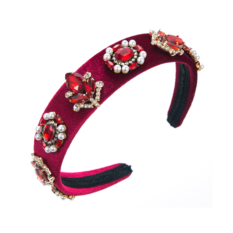 Glam Flower Flannel Inlay Artificial Gemstones Rhinestones Pearl Hair Band 1 Piece display picture 6