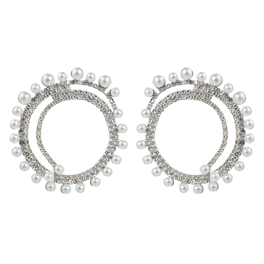 Wholesale Jewelry 1 Pair Glam Round Alloy Rhinestones Pearl Silver Plated Ear Studs display picture 6