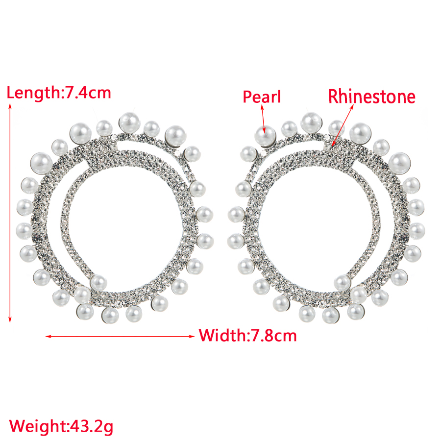 Wholesale Jewelry 1 Pair Glam Round Alloy Rhinestones Pearl Silver Plated Ear Studs display picture 1