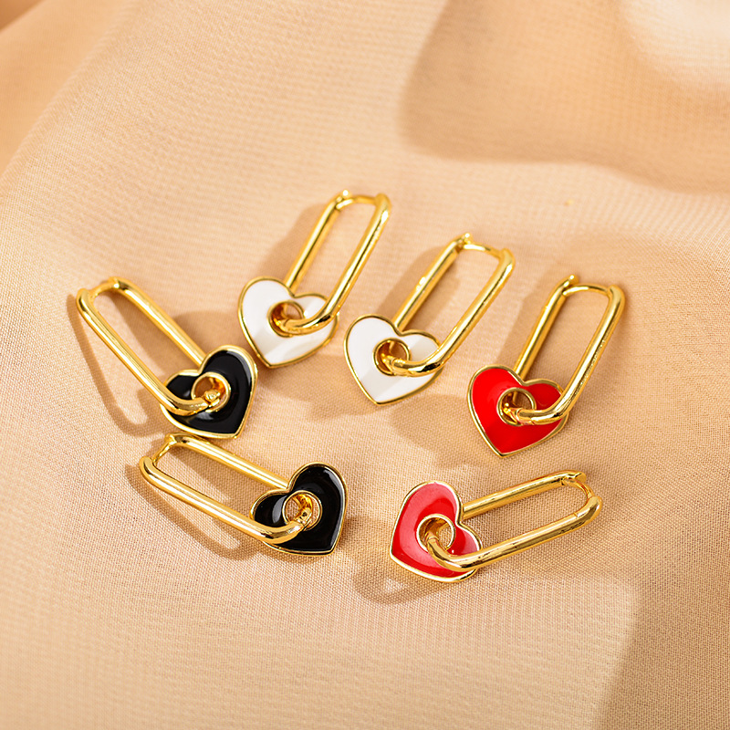 1 Pair Simple Style Heart Shape Enamel Plating Copper 18k Gold Plated Drop Earrings display picture 1