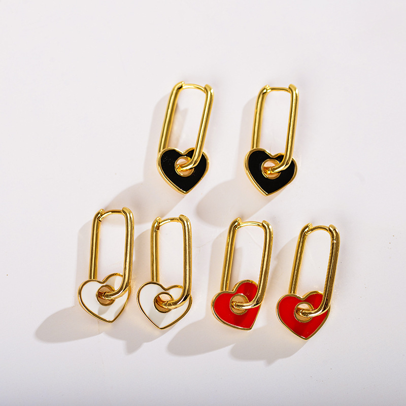 1 Pair Simple Style Heart Shape Enamel Plating Copper 18k Gold Plated Drop Earrings display picture 2