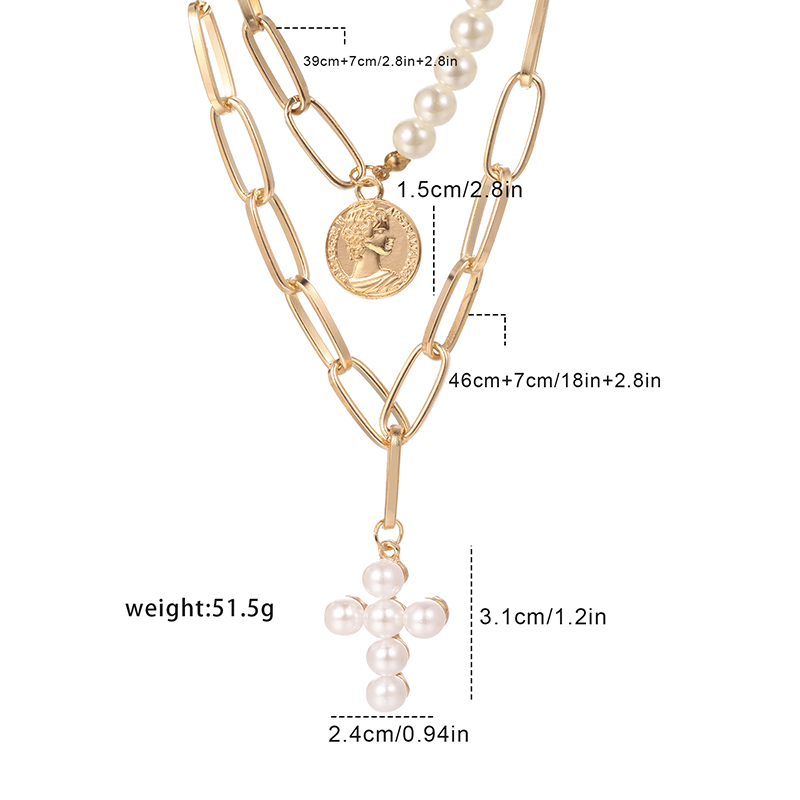 1 Piece Vintage Style Luxurious Fashion Human Face Cross Shell Alloy Scallop Plating Chain Women's Necklace display picture 4