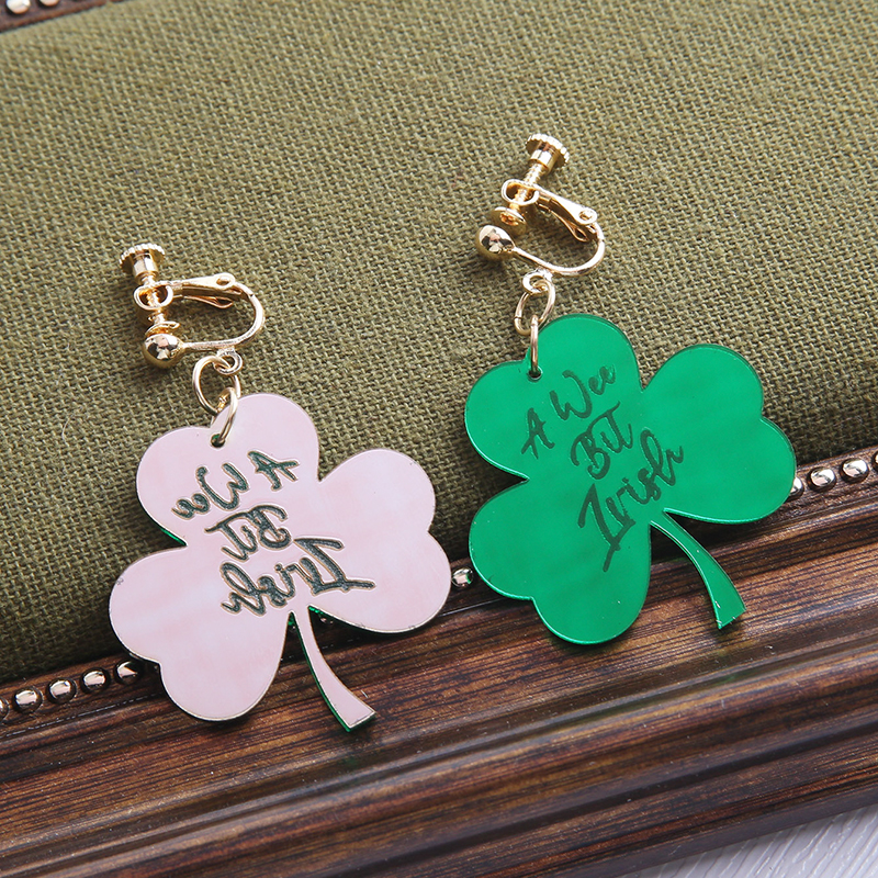1 Pair Sweet Shamrock Arylic St. Patrick Women's Ear Clips display picture 1