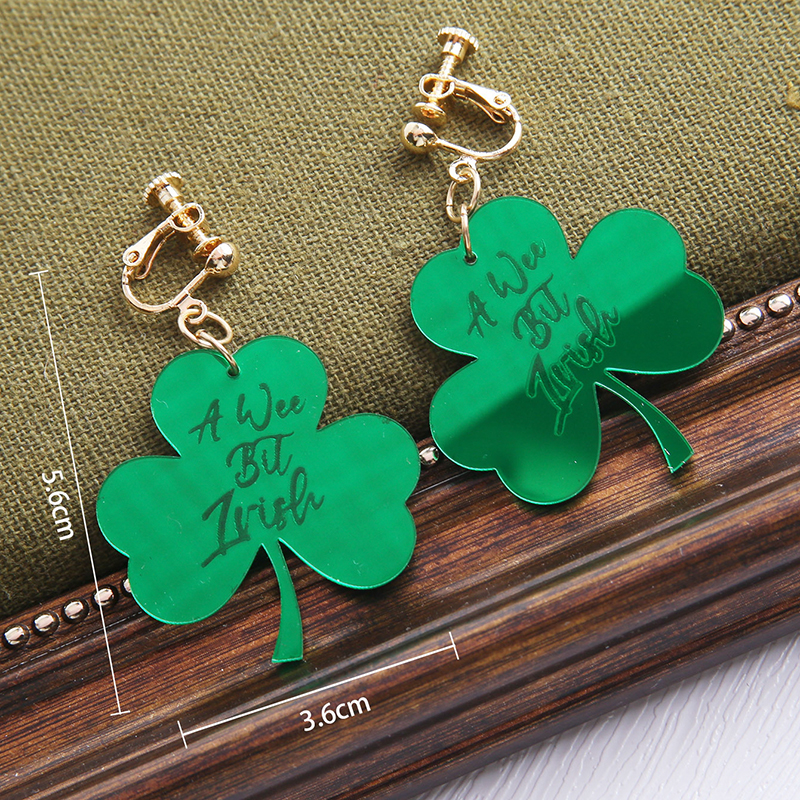 1 Pair Sweet Shamrock Arylic St. Patrick Women's Ear Clips display picture 2
