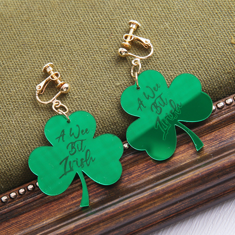 1 Pair Sweet Shamrock Arylic St. Patrick Women's Ear Clips display picture 3