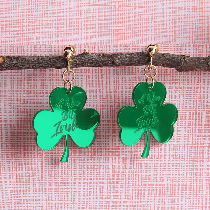 1 Pair Sweet Shamrock Arylic St. Patrick Women's Ear Clips display picture 4