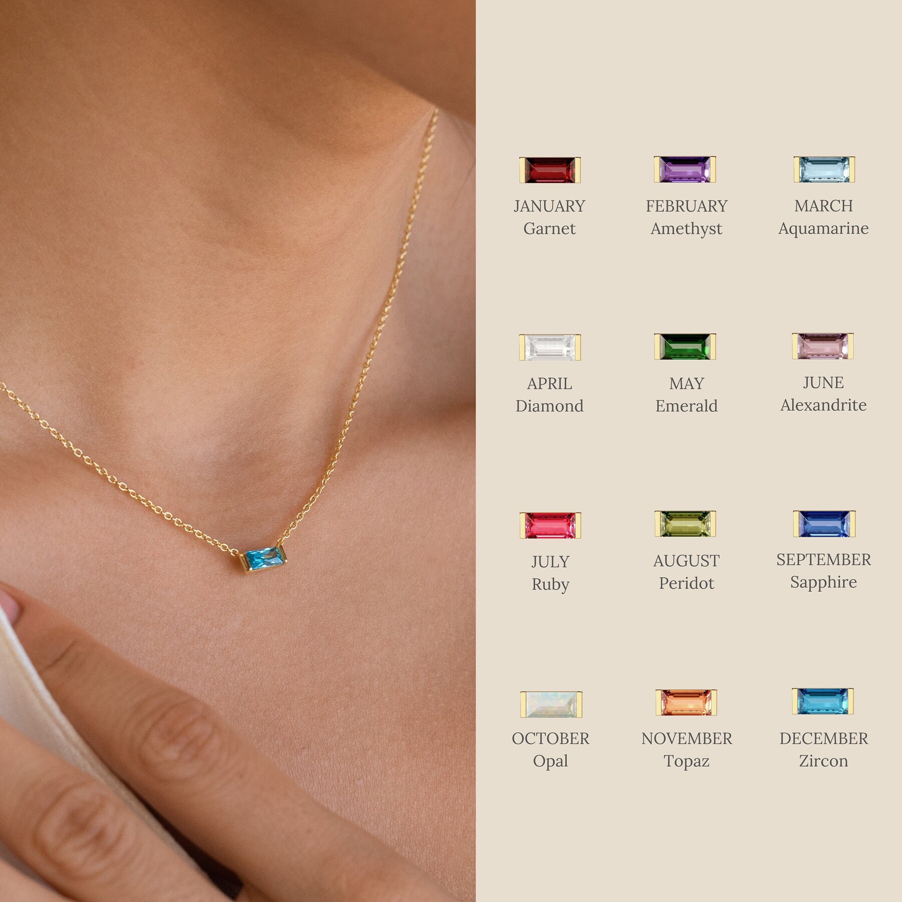 201 Stainless Steel Retro Inlay Rectangle Birthstone Zircon Pendant Necklace display picture 1