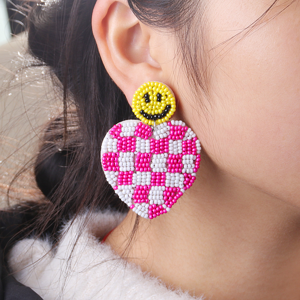 Vintage Style Heart Shape Smiley Face Cloth Glass Inlay Glass Women's Dangling Earrings Earrings display picture 1