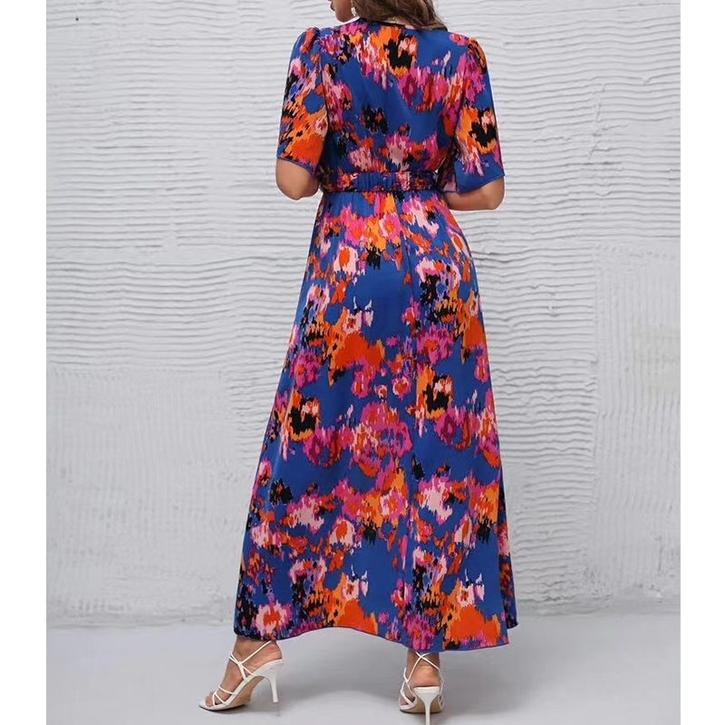 Women's Regular Dress Elegant V Neck Printing Short Sleeve Flower Maxi Long Dress Holiday display picture 7