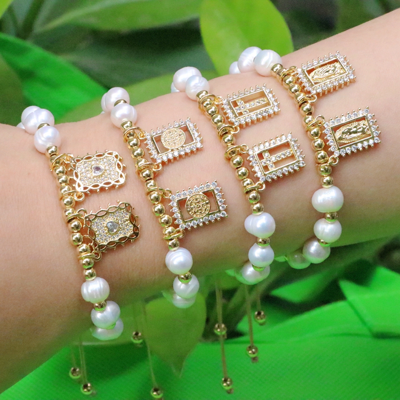 Fashion Portrait Faith Cross Copper Gold Plated Zircon Bracelets In Bulk display picture 1