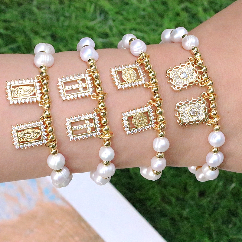 Fashion Portrait Faith Cross Copper Gold Plated Zircon Bracelets In Bulk display picture 2