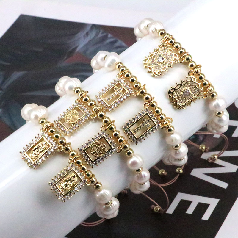 Fashion Portrait Faith Cross Copper Gold Plated Zircon Bracelets In Bulk display picture 3