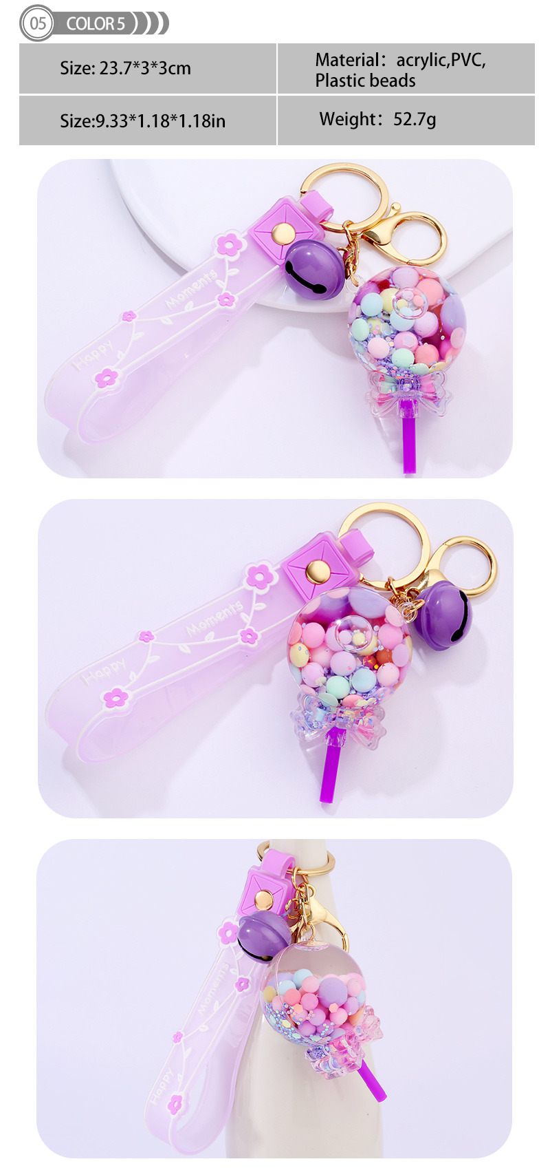 Cute Lollipop Flower Pvc Arylic Quicksand Bag Pendant Keychain display picture 2