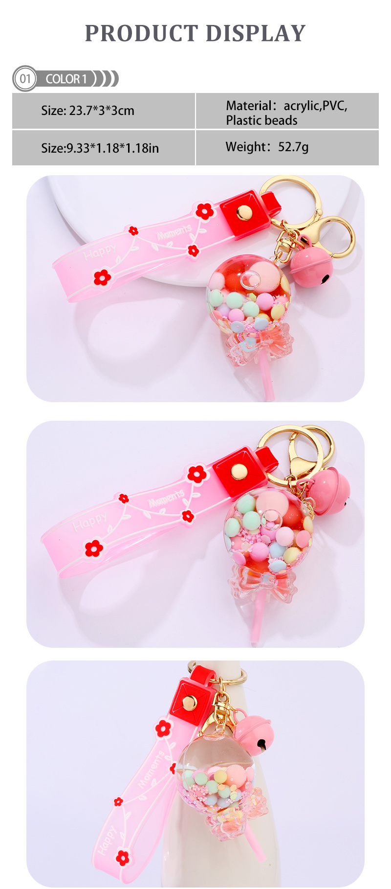 Cute Lollipop Flower Pvc Arylic Quicksand Bag Pendant Keychain display picture 5
