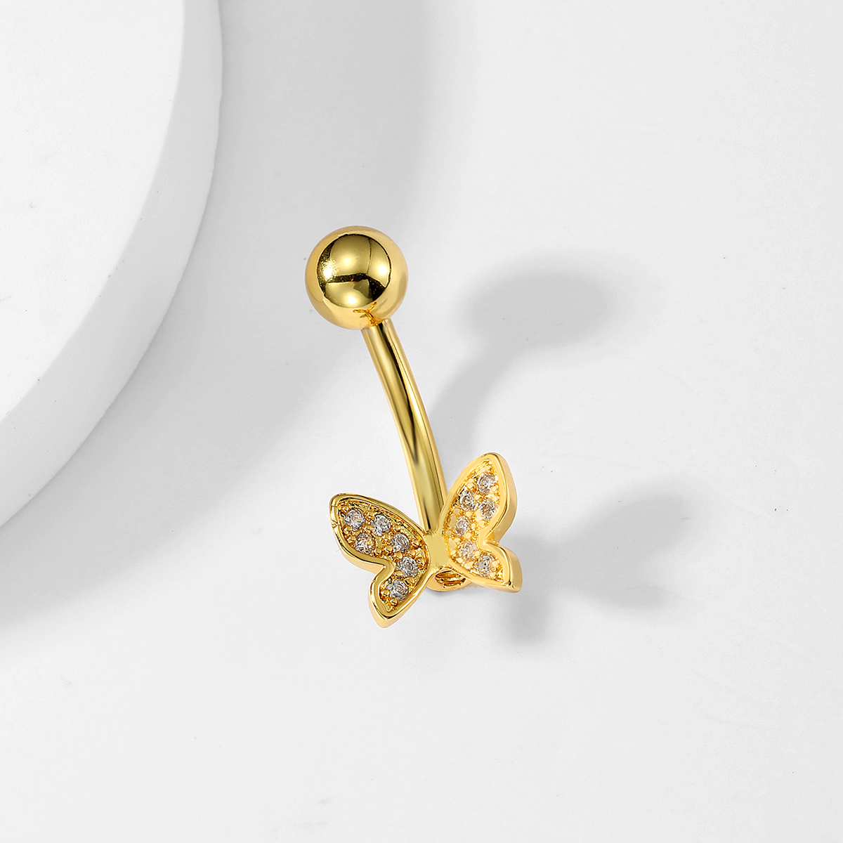 Fashion Leaf Devil's Eye Butterfly Stainless Steel Plating Zircon 18k Gold Plated Belly Ring display picture 18