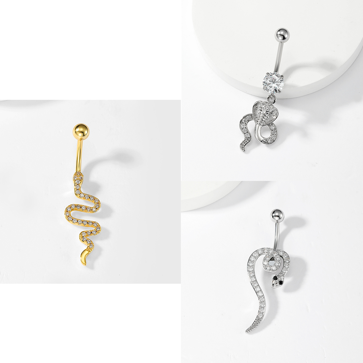 1 Piece Sexy Snake Stainless Steel Plating Zircon Belly Ring display picture 19