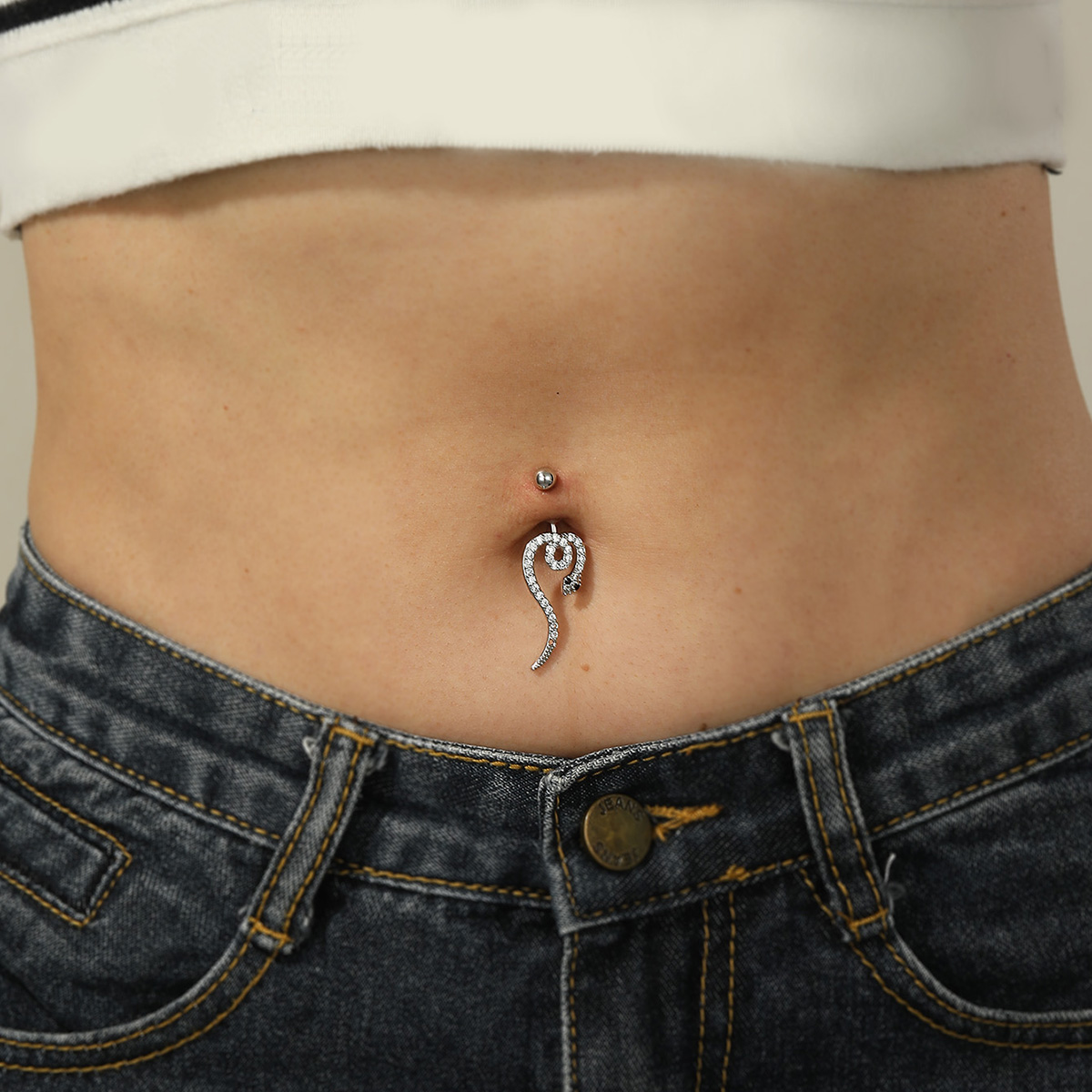 1 Piece Sexy Snake Stainless Steel Plating Zircon Belly Ring display picture 16