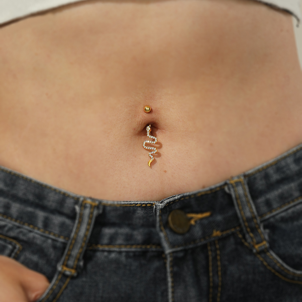 1 Piece Sexy Snake Stainless Steel Plating Zircon Belly Ring display picture 13