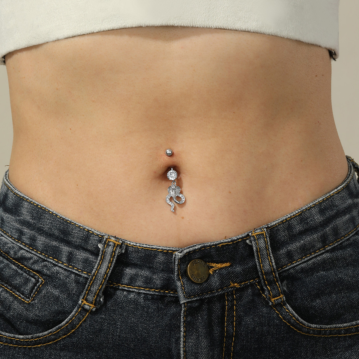 1 Piece Sexy Snake Stainless Steel Plating Zircon Belly Ring display picture 10