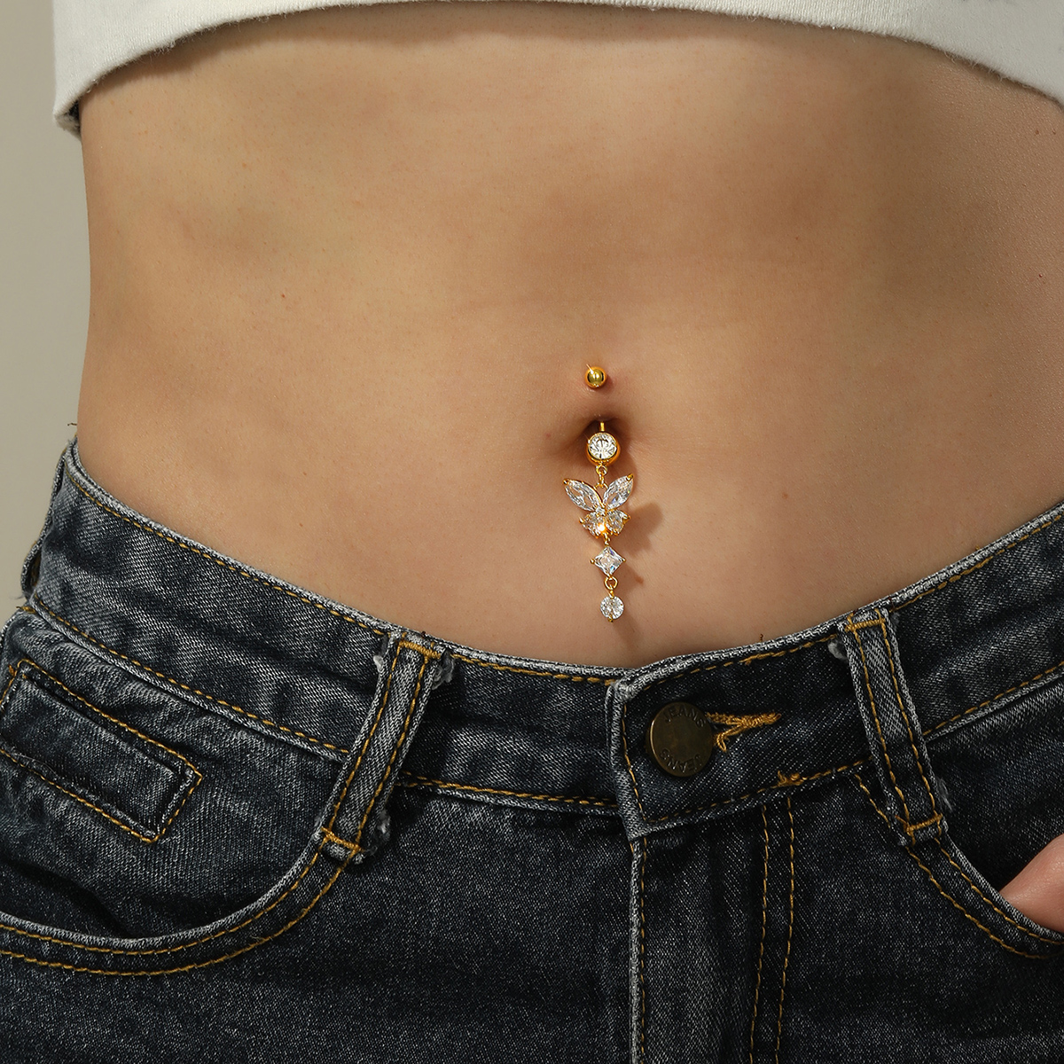 1 Piece Sexy Round Flower Butterfly Stainless Steel Plating Zircon Belly Ring display picture 23