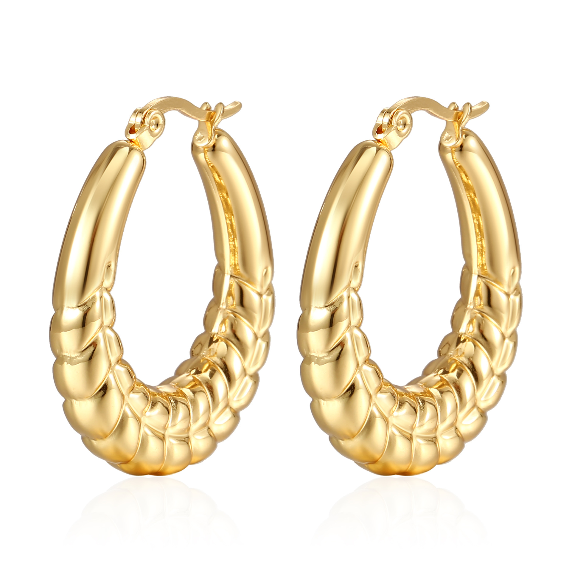 1 Pair Vintage Style Exaggerated Simple Style Round Oval Plating Metal Stainless Steel 18k Gold Plated Hoop Earrings display picture 12