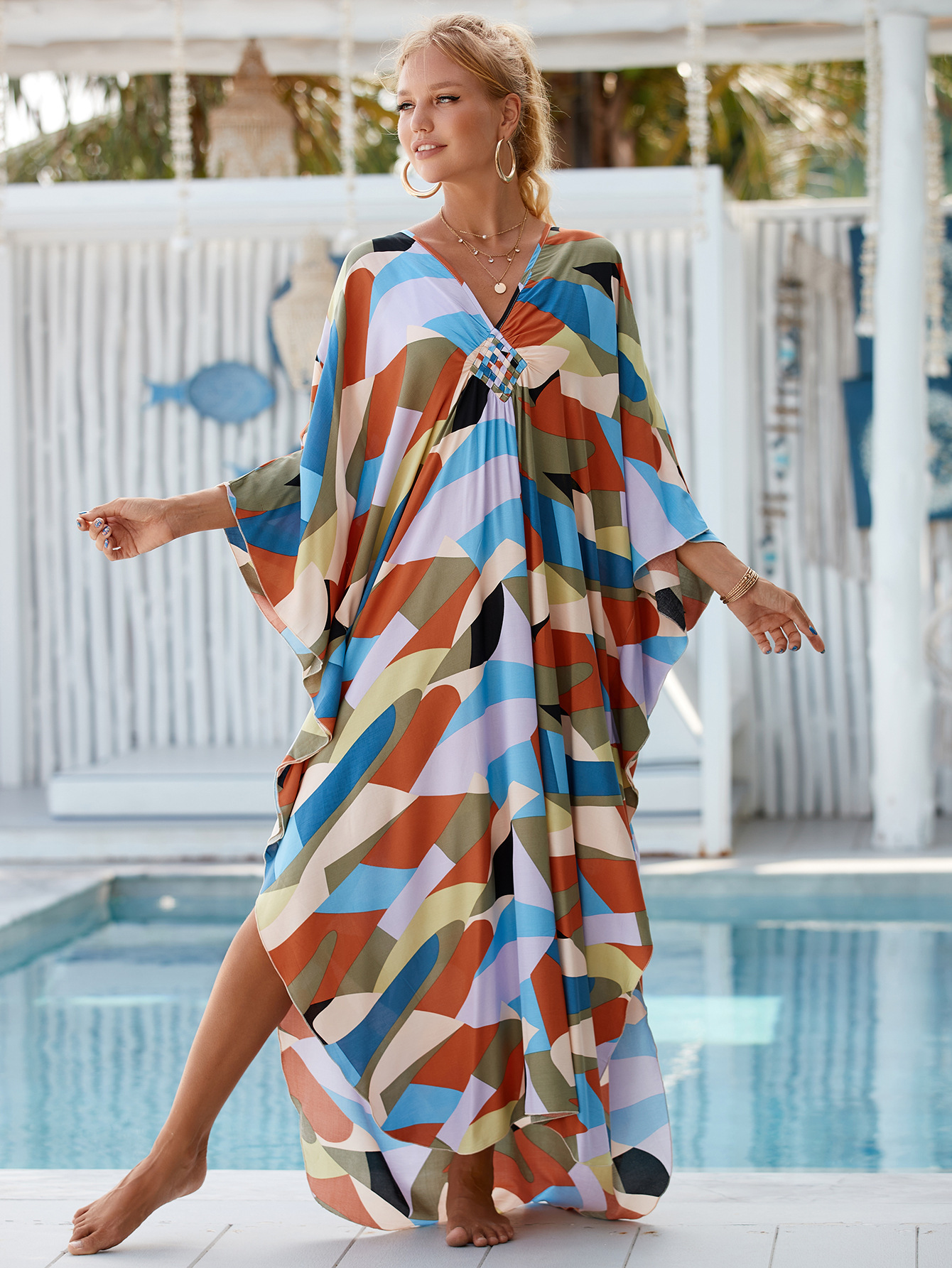 Women's Beach Color Block Printing Cover Ups display picture 38