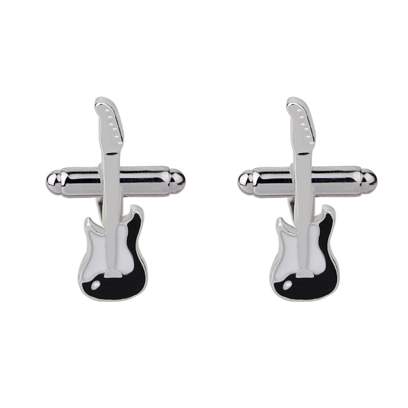 Fashion High Quality Titanium Steel Electroplating Paint Diamond-embedded Music Symbol Guitar Piano Drum Kit Series Cufflinks display picture 2