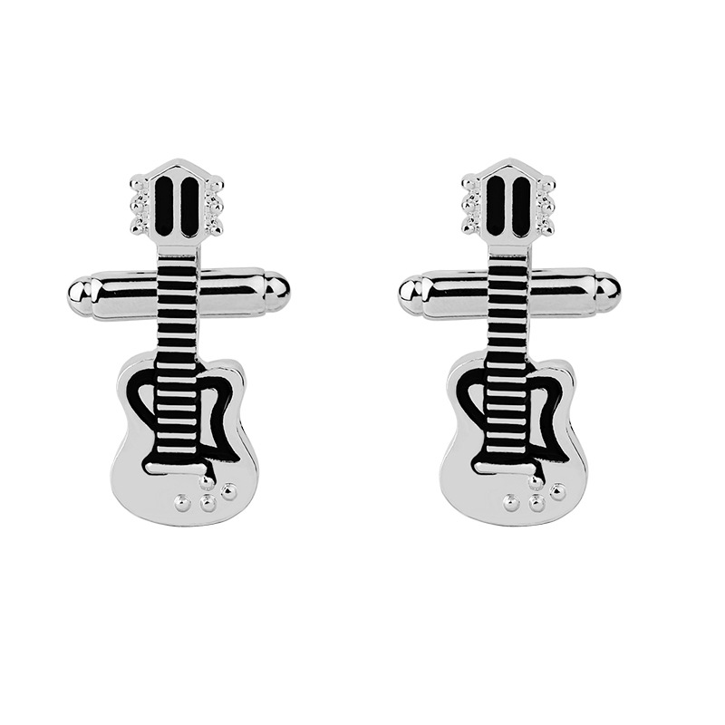 Fashion High Quality Titanium Steel Electroplating Paint Diamond-embedded Music Symbol Guitar Piano Drum Kit Series Cufflinks display picture 5