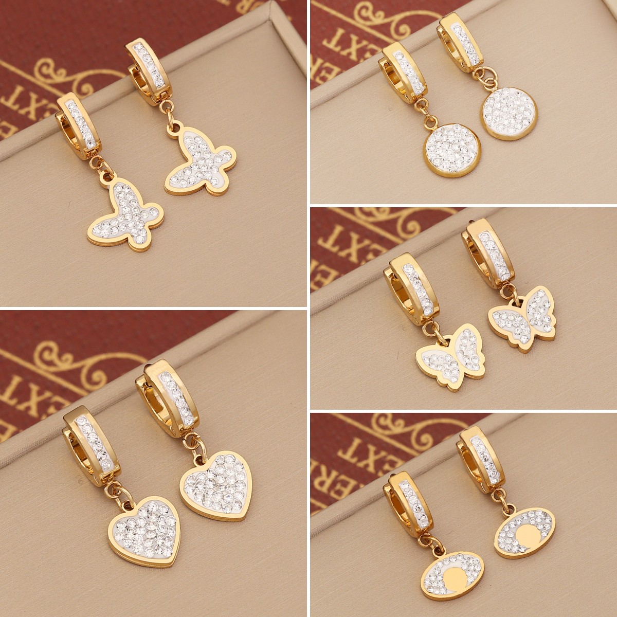 1 Pair Fashion Heart Shape Butterfly Stainless Steel Plating Zircon Dangling Earrings display picture 1