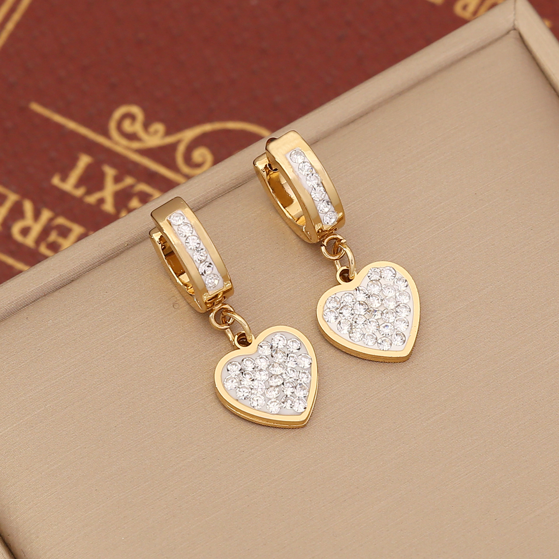 1 Pair Fashion Heart Shape Butterfly Stainless Steel Plating Zircon Dangling Earrings display picture 6