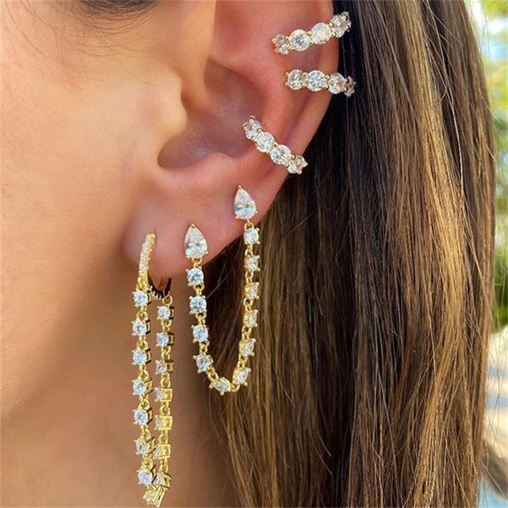 1 Set Streetwear Geometric Star Butterfly Mixed Materials Inlay Turquoise Rhinestones Zircon Women's Earrings display picture 7