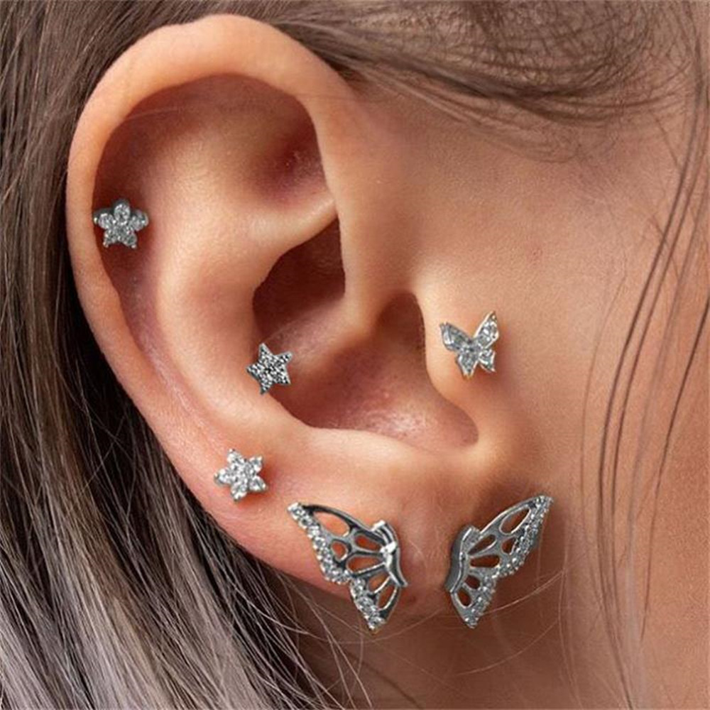 1 Set Streetwear Geometric Star Butterfly Mixed Materials Inlay Turquoise Rhinestones Zircon Women's Earrings display picture 9