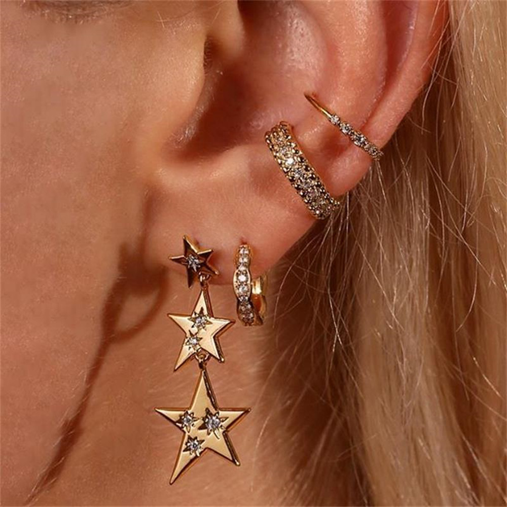 1 Set Streetwear Geometric Star Butterfly Mixed Materials Inlay Turquoise Rhinestones Zircon Women's Earrings display picture 10