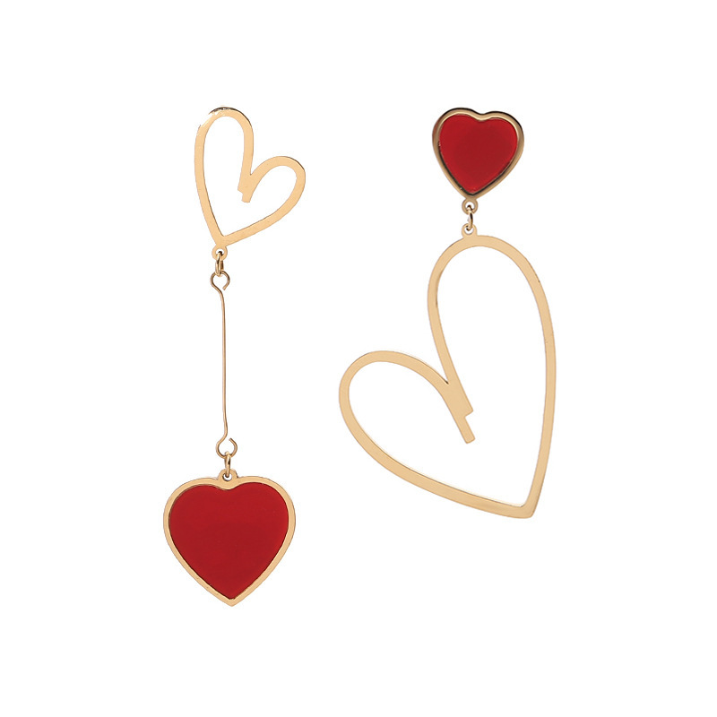 1 Pair Y2k Fashion Romantic Heart Shape Alloy Asymmetrical Women's Drop Earrings display picture 4