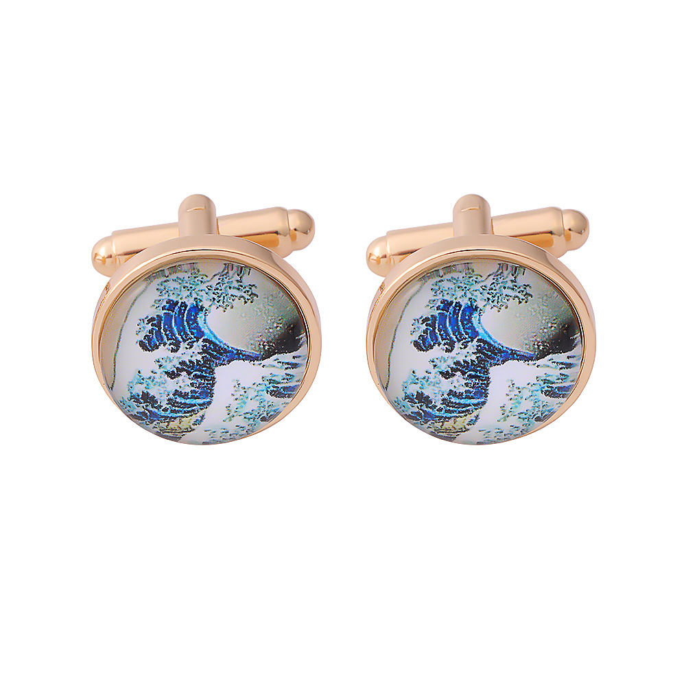New Tree Of Life Starry Night Sea Taiji Map Time Stone Series Titanium Steel French Cufflinks display picture 2