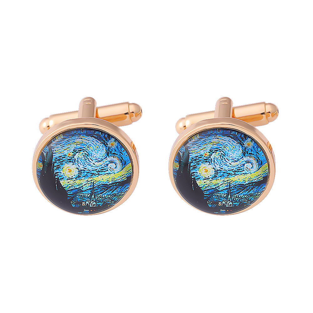 New Tree Of Life Starry Night Sea Taiji Map Time Stone Series Titanium Steel French Cufflinks display picture 8